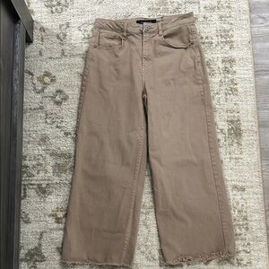 Risen Brown High Rise Cropped Wide-Leg Women Jeans with Frayed Hem